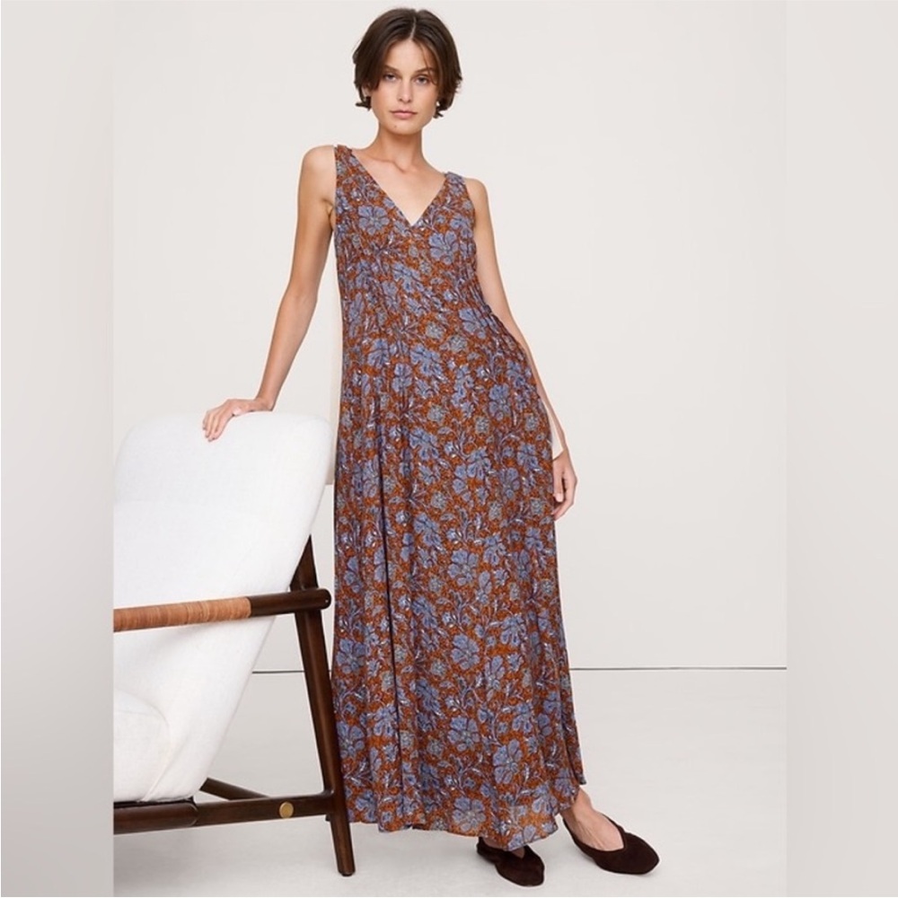 Banana Republic Pintuck Maxi Dress Lilac Floral Paisley Size XL $180